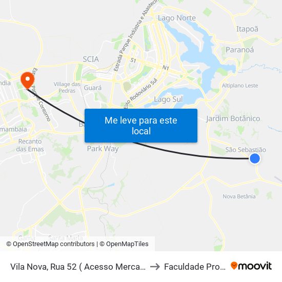 Vila Nova, Rua 52 ( Acesso Mercado União) to Faculdade Projeção map