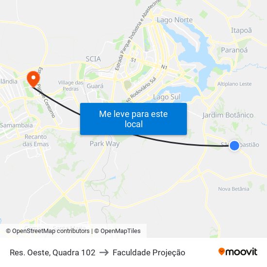 Res. Oeste, Quadra 102 to Faculdade Projeção map