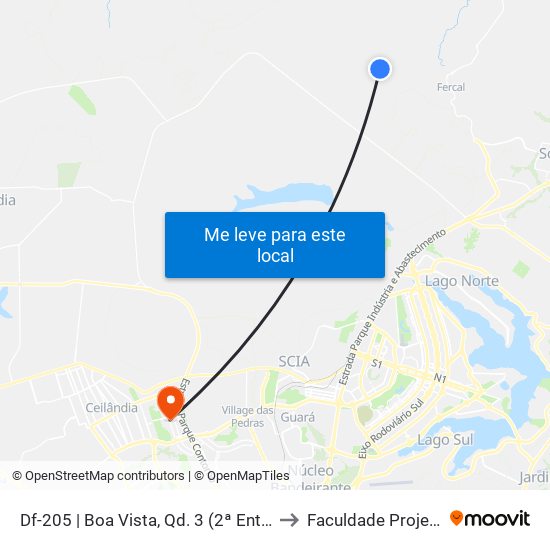 Df-205 | Boa Vista, Qd. 3 (2ª Entrada) to Faculdade Projeção map