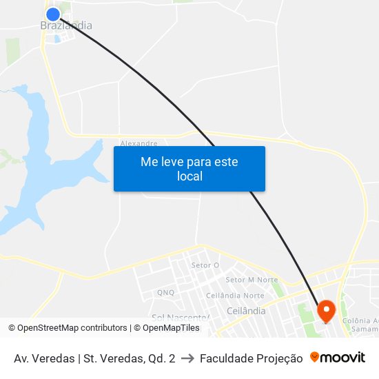 Av. Veredas | St. Veredas, Qd. 2 to Faculdade Projeção map