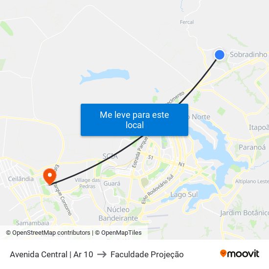 Avenida Central | Ar 10 to Faculdade Projeção map