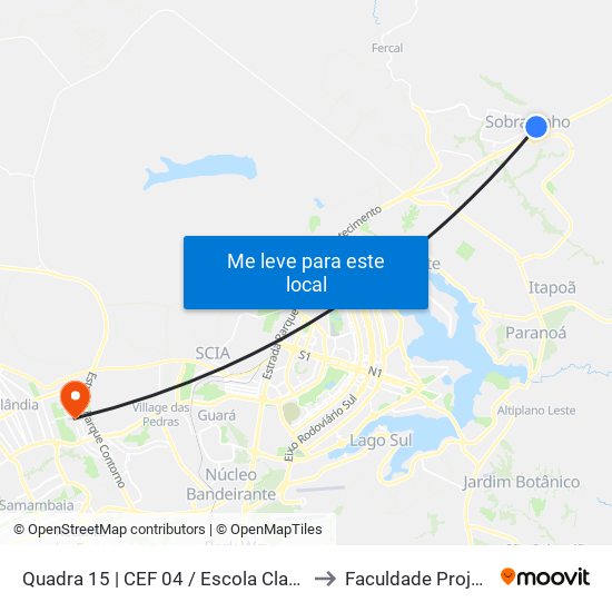 Quadra 15 | Cef 04 / Escola Classe 04 to Faculdade Projeção map