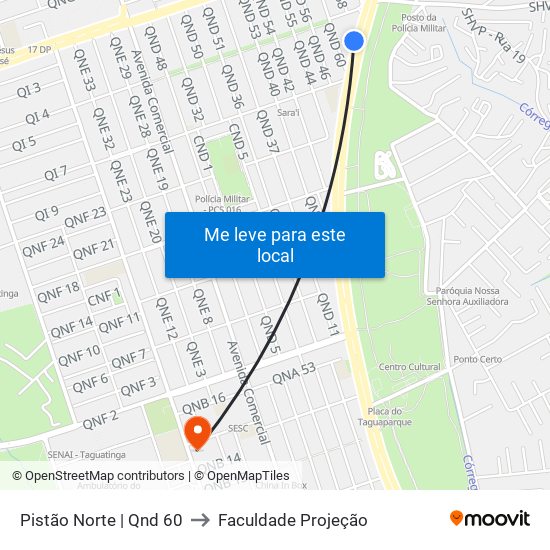 Pistão Norte | Qnd 60 to Faculdade Projeção map