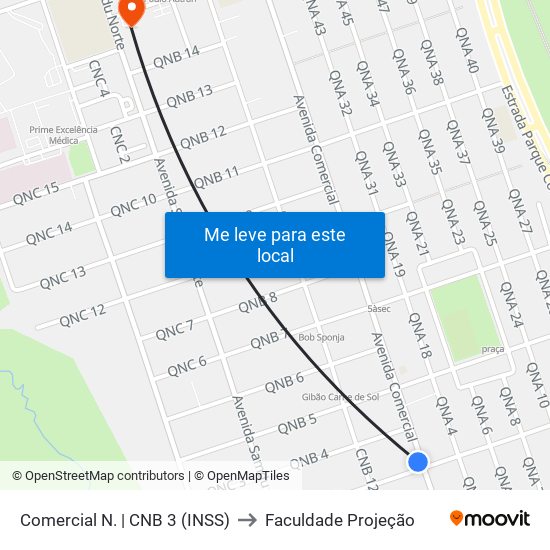 Comercial N. | CNB 3 (INSS) to Faculdade Projeção map