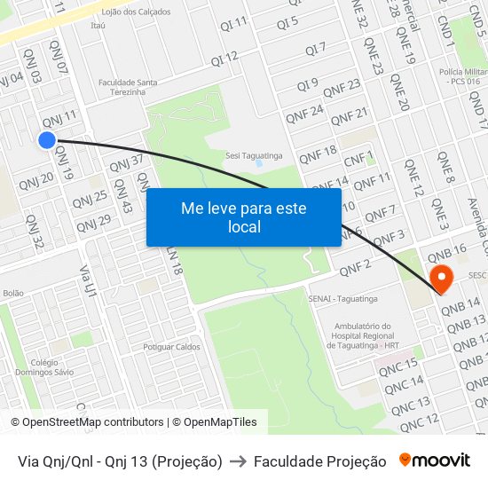 Via Qnj/Qnl - Qnj 13 (Projeção) to Faculdade Projeção map