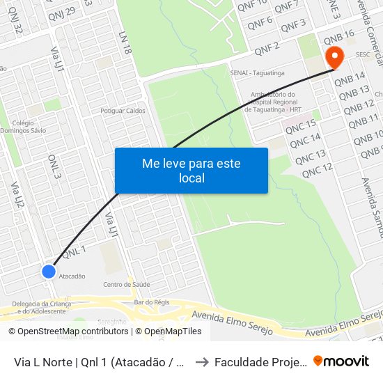 Via L Norte | Qnl 1 (Atacadão / Dca II) to Faculdade Projeção map