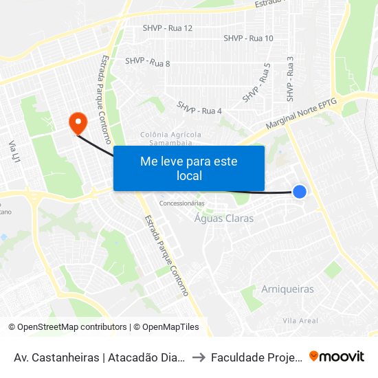 Av. Castanheiras | Atacadão Dia A Dia to Faculdade Projeção map