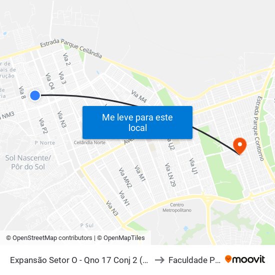 Expansão Setor O - Qno 17 Conj 2 (Drogaria Messias) to Faculdade Projeção map