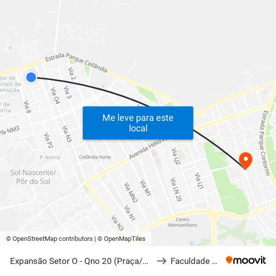 Expansão Setor O - Qno 20 (Praça/Padaria Pão De Mel) to Faculdade Projeção map