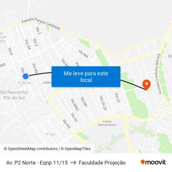 Av. P2 Norte - Eqnp 11/15 to Faculdade Projeção map