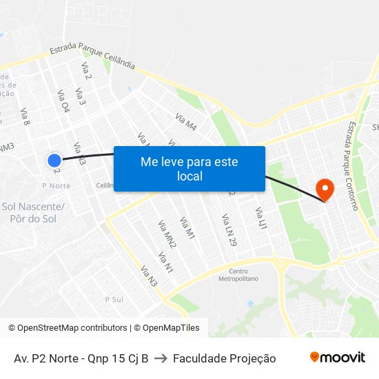 Av. P2 Norte - Qnp 15 Cj B to Faculdade Projeção map