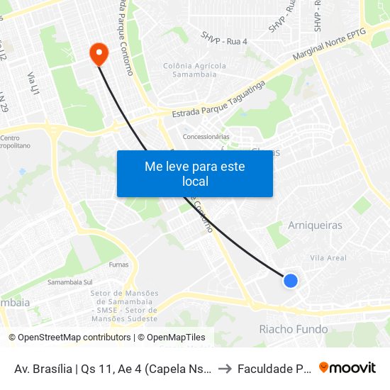 Av. Brasília | Qs 11, Ae 4 (Capela Nss. S. Do Amparo) to Faculdade Projeção map