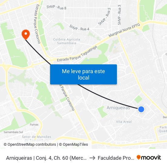 Arniqueiras | Conj. 4, Ch. 60 (Mercado 1040) to Faculdade Projeção map