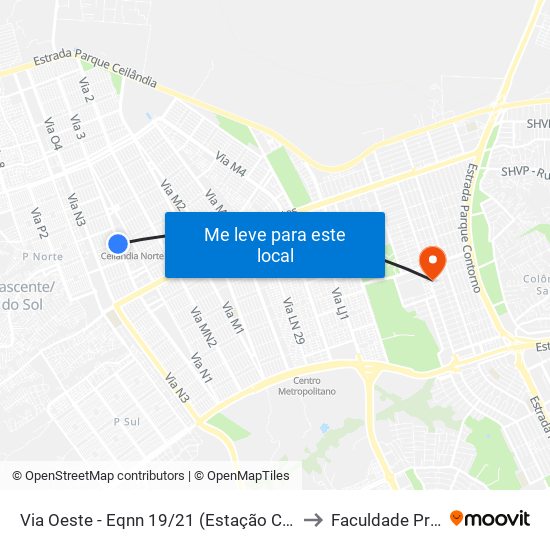 Via Oeste - Eqnn 19/21 (Estação Ceilândia Norte) to Faculdade Projeção map