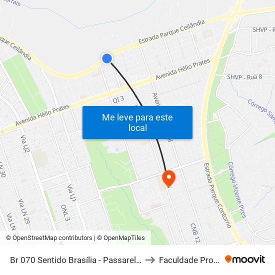 Br 070 Sentido Brasília - Passarela Da Qng to Faculdade Projeção map