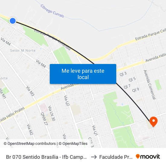 Br 070 Sentido Brasília - Ifb Campus Taguatinga to Faculdade Projeção map