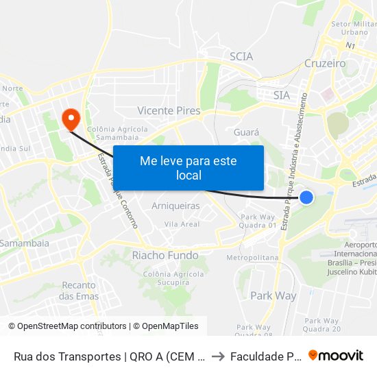 Rua dos Transportes | QRO A (CEM Júlia Kubitschek) to Faculdade Projeção map