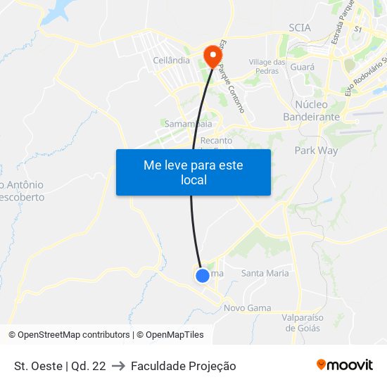 St. Oeste | Qd. 22 to Faculdade Projeção map