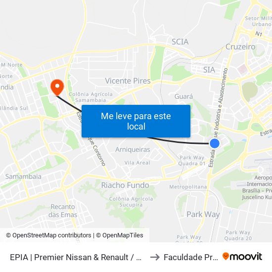 EPIA | Premier Nissan & Renault / Motel Park Way to Faculdade Projeção map