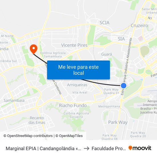 Marginal EPIA | Candangolândia «OPOSTO» to Faculdade Projeção map