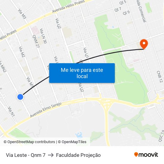 Via Leste - Qnm 7 to Faculdade Projeção map