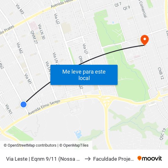 Via Leste | Eqnm 9/11 (Nossa Casa) to Faculdade Projeção map