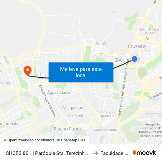 SHCES 801 | Paróquia Sta. Terezinha / Terraço Shopping to Faculdade Projeção map