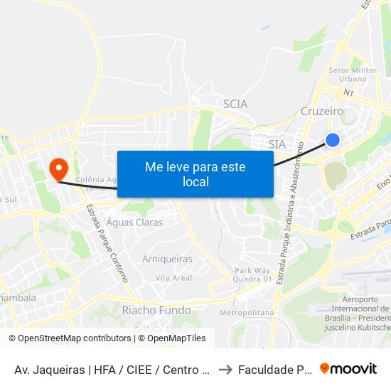 Av. Jaqueiras | HFA / CIEE / Centro Clínico Sudoeste to Faculdade Projeção map