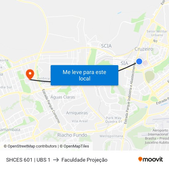 SHCES 601 | UBS 1 to Faculdade Projeção map