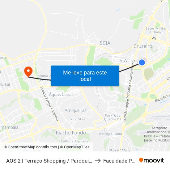 AOS 2 | Terraço Shopping / Paróquia Rainha da Paz to Faculdade Projeção map