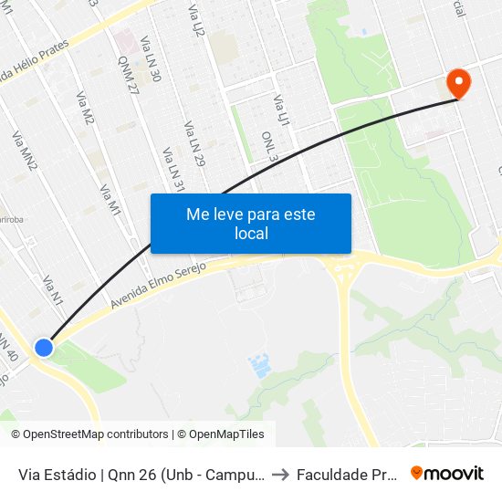 Via Estádio | Qnn 26 (Unb - Campus Ceilândia) to Faculdade Projeção map