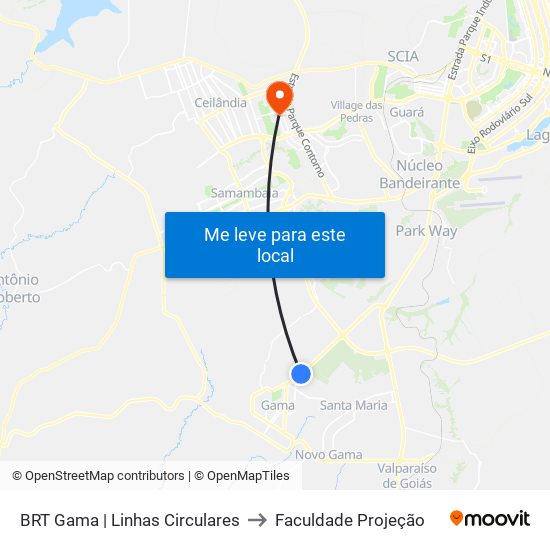 BRT Gama | Linhas Circulares to Faculdade Projeção map