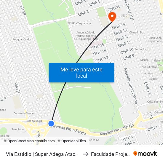 Via Estádio | Super Adega Atacadista to Faculdade Projeção map