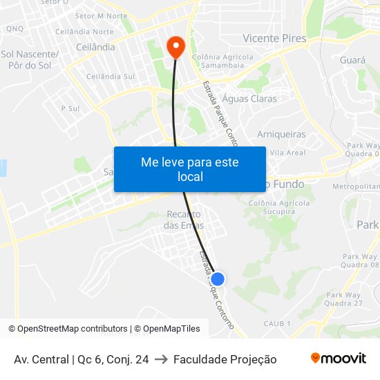 Av. Central | Qc 6, Conj. 24 to Faculdade Projeção map