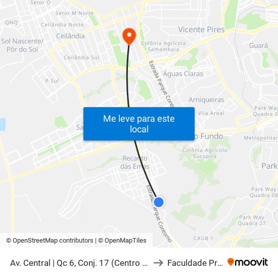 Av. Central | Qc 6, Conj. 17 (Centro De Saúde N° 4) to Faculdade Projeção map