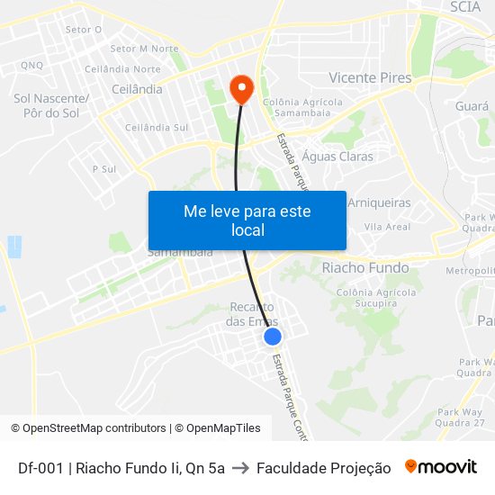 Df-001 | Riacho Fundo Ii, Qn 5a to Faculdade Projeção map