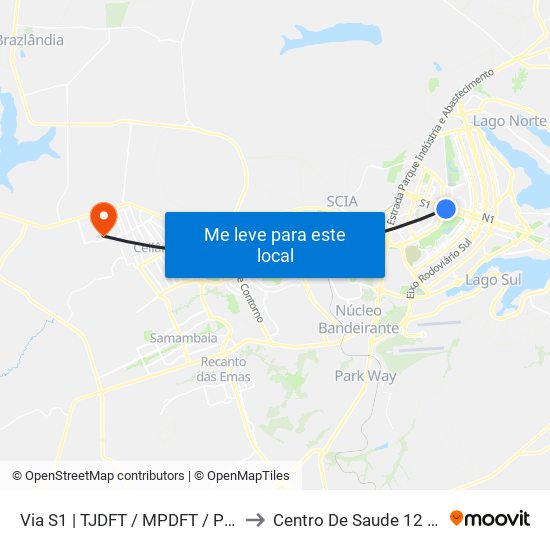 Via S1 | TJDFT / MPDFT / Palácio do Buriti to Centro De Saude 12 De Ceilândia map