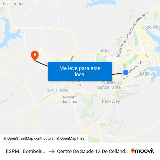 ESPM | Bombeiros to Centro De Saude 12 De Ceilândia map