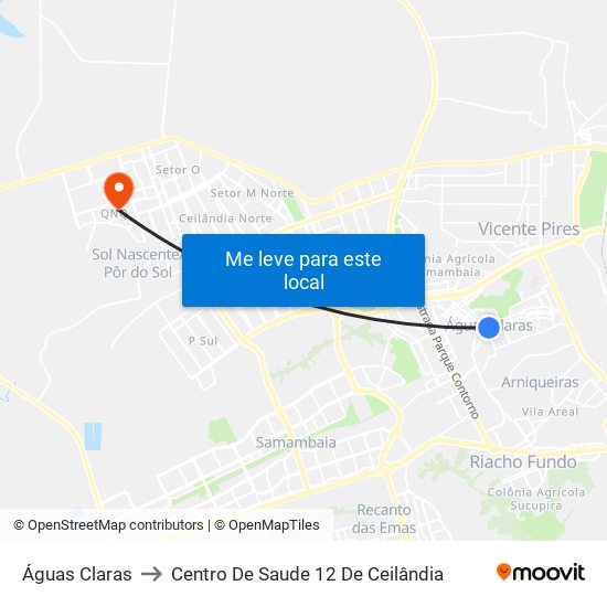 Águas Claras to Centro De Saude 12 De Ceilândia map