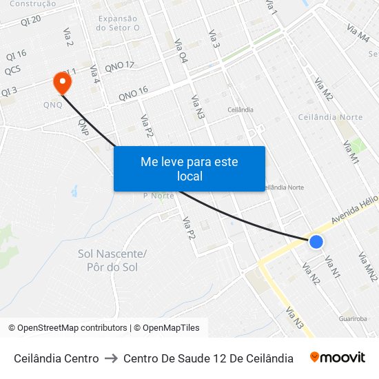 Ceilândia Centro to Centro De Saude 12 De Ceilândia map
