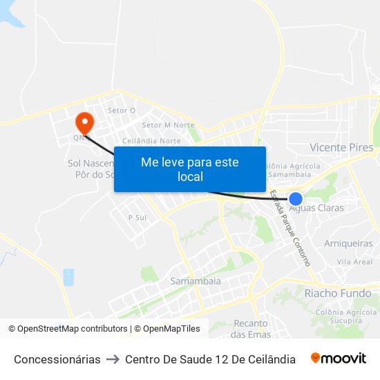 Concessionárias to Centro De Saude 12 De Ceilândia map