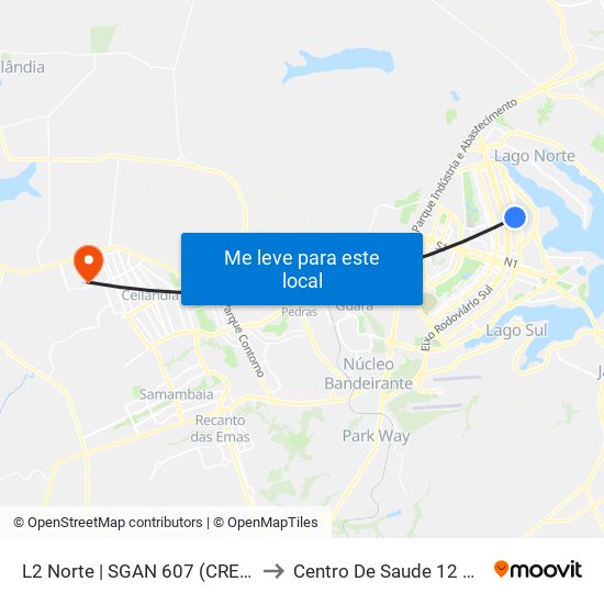 L2 Norte | Sgan 607 (Brasília Medical Center / Cean) to Centro De Saude 12 De Ceilândia map