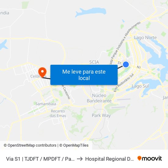 Via S1 | TJDFT / MPDFT / Palácio do Buriti to Hospital Regional De Ceilândia map