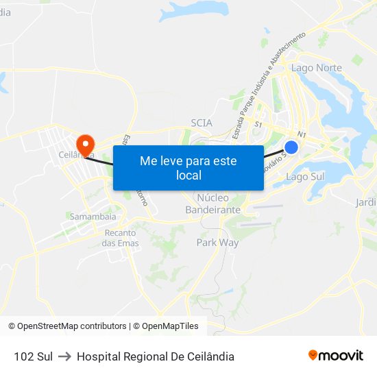 102 Sul to Hospital Regional De Ceilândia map