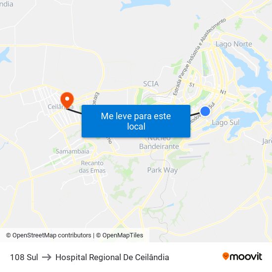 108 Sul to Hospital Regional De Ceilândia map