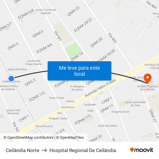 Ceilândia Norte to Hospital Regional De Ceilândia map