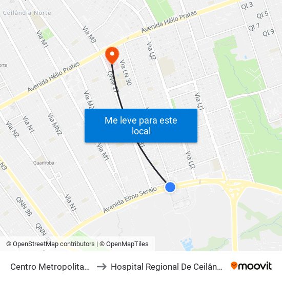 Centro Metropolitano to Hospital Regional De Ceilândia map