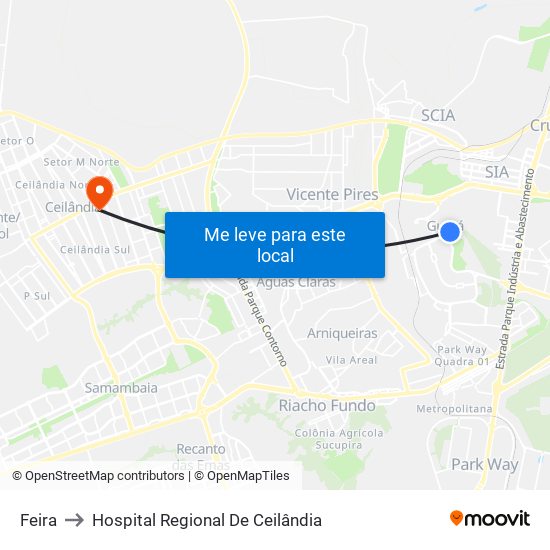 Feira to Hospital Regional De Ceilândia map