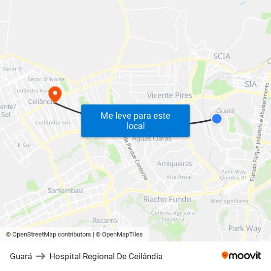 Guará to Hospital Regional De Ceilândia map