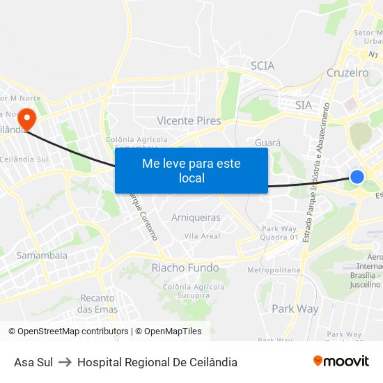 Asa Sul to Hospital Regional De Ceilândia map